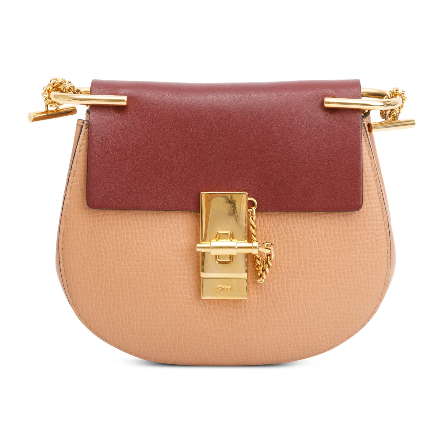 Chloe Maroon/Tan Calfskin Leather Mini Drew Crossbody Bag w/ Authenticity Card
