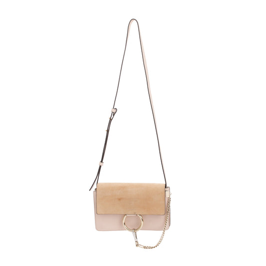 Chloe Neutral Suede & Calfskin Leather Small Faye Crossbody Bag
