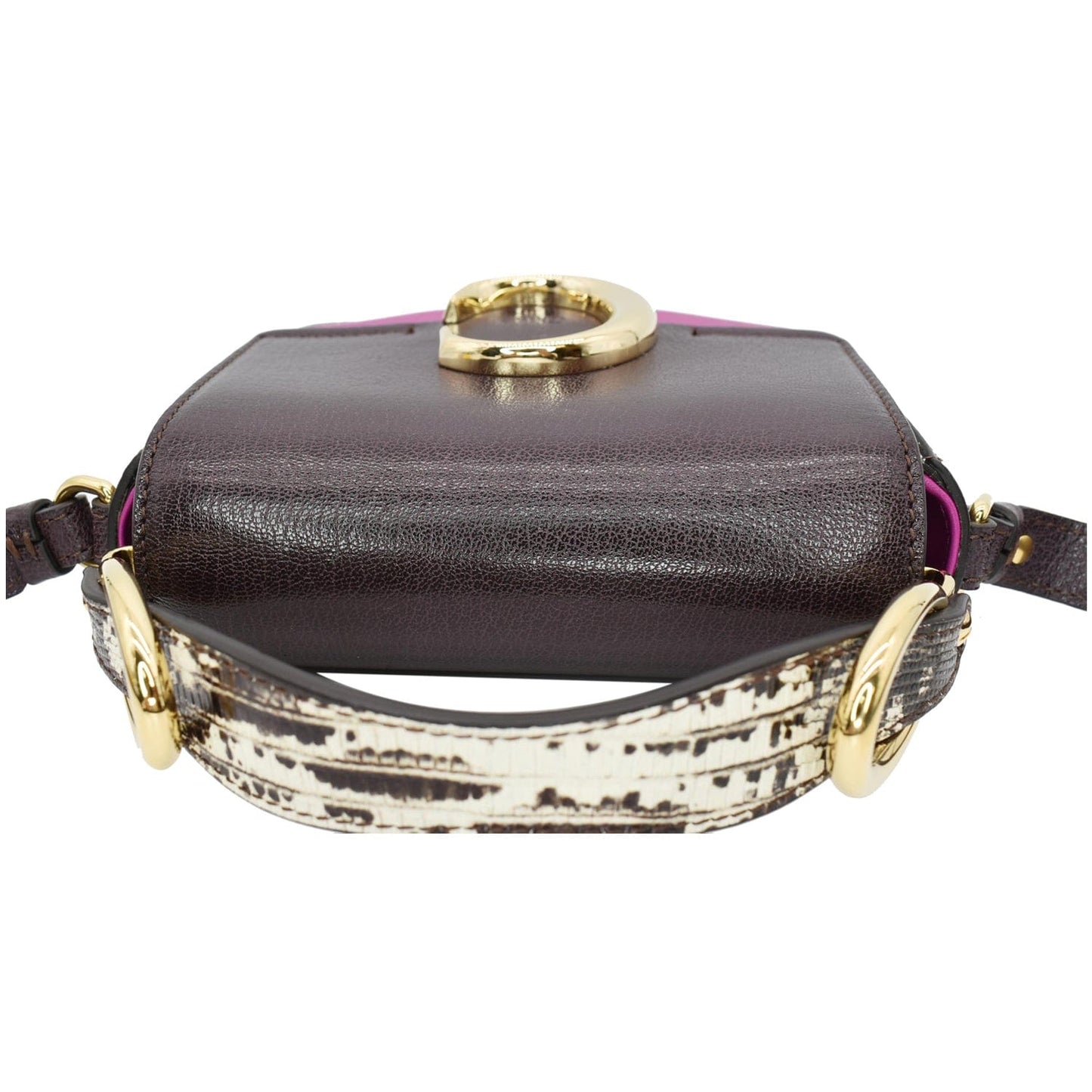 CHLOE Mini C Flap Double Carry Embossed Leather Crossbody Bag Raisin