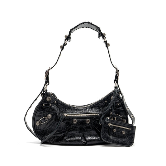 Balenciaga Le Cargole Small Shoulder Bag Lambskin Black SHW