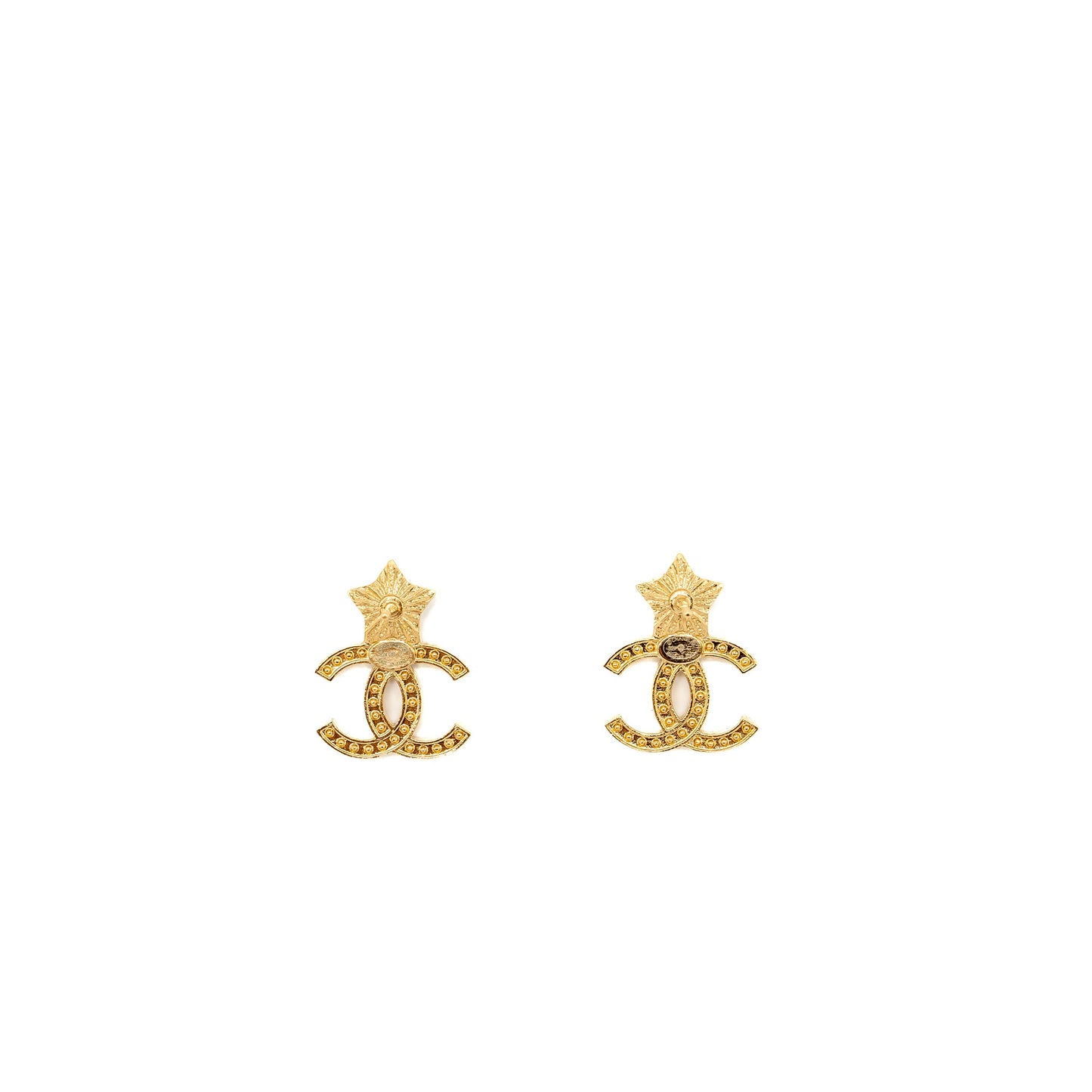 Chanel star and cc logo earrings light gold tone