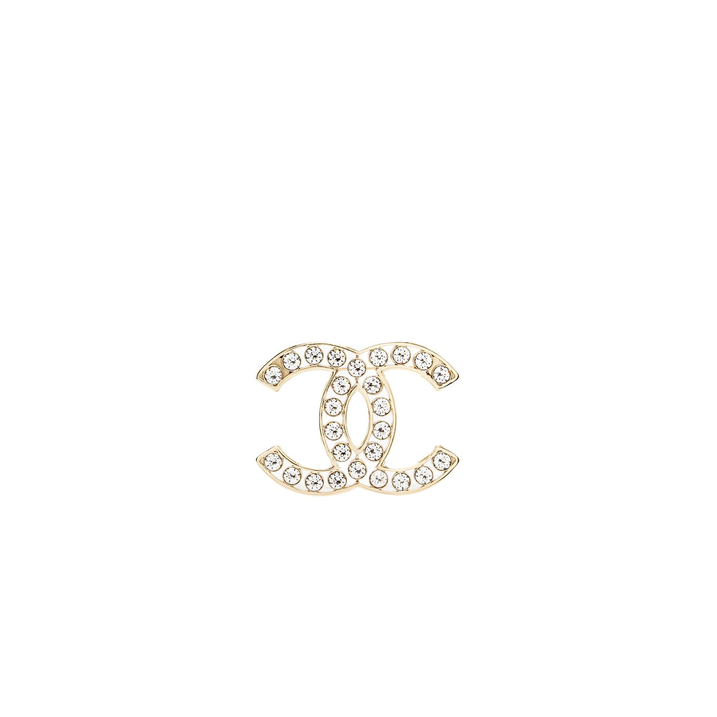 Chanel CC Logo Brooch Crystal Light Gold Tone