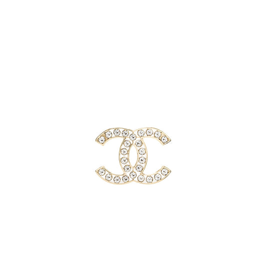 Chanel CC Logo Brooch Crystal Light Gold Tone