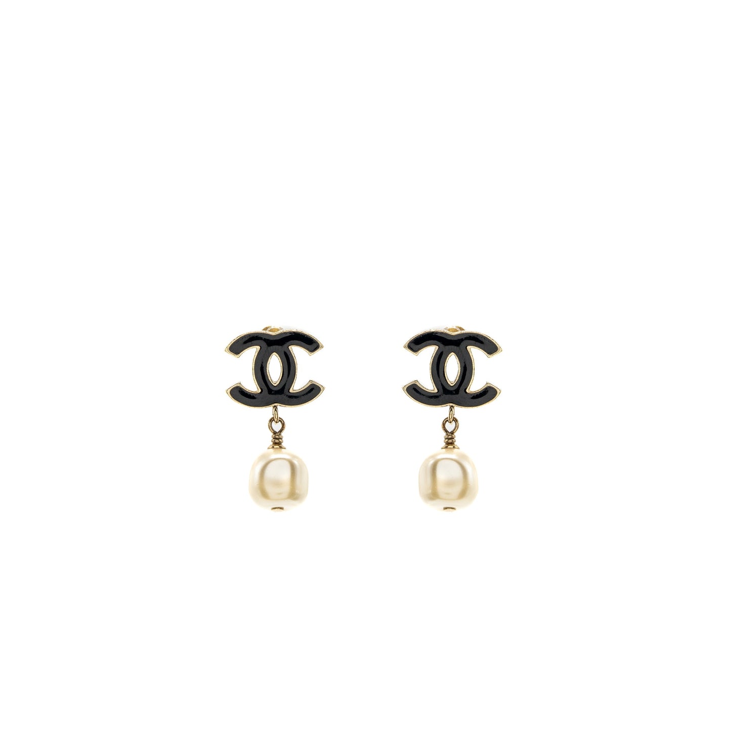 Chanel CC Logo Earring Pearl Drop Black/Light Gold Tone