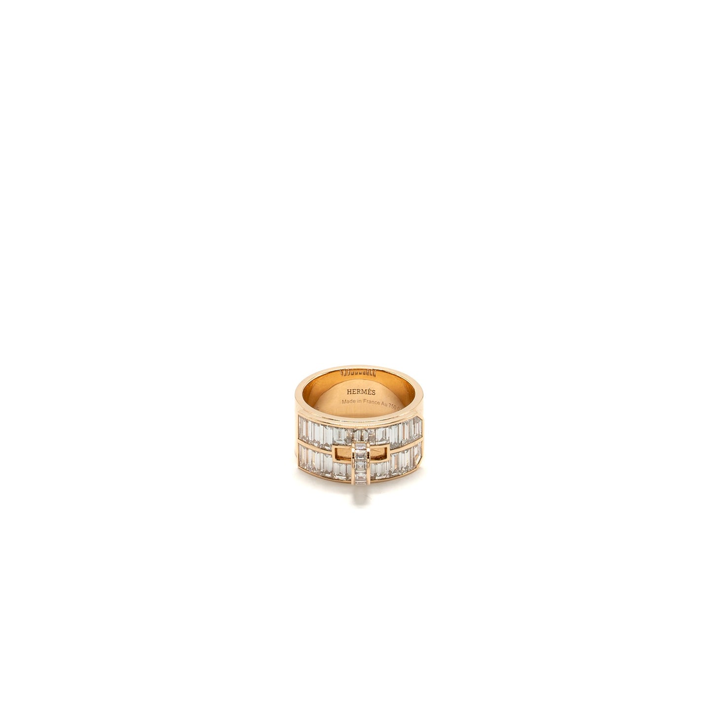 Hermes Size 55 Kelly Baguettes Ring, Large Model Rose Gold With Diamonds