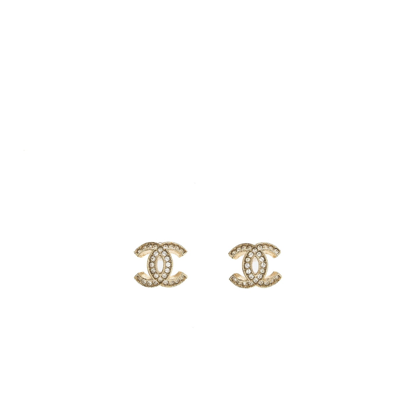 Chanel CC Logo Earrings with Crystal Light Gold Tone