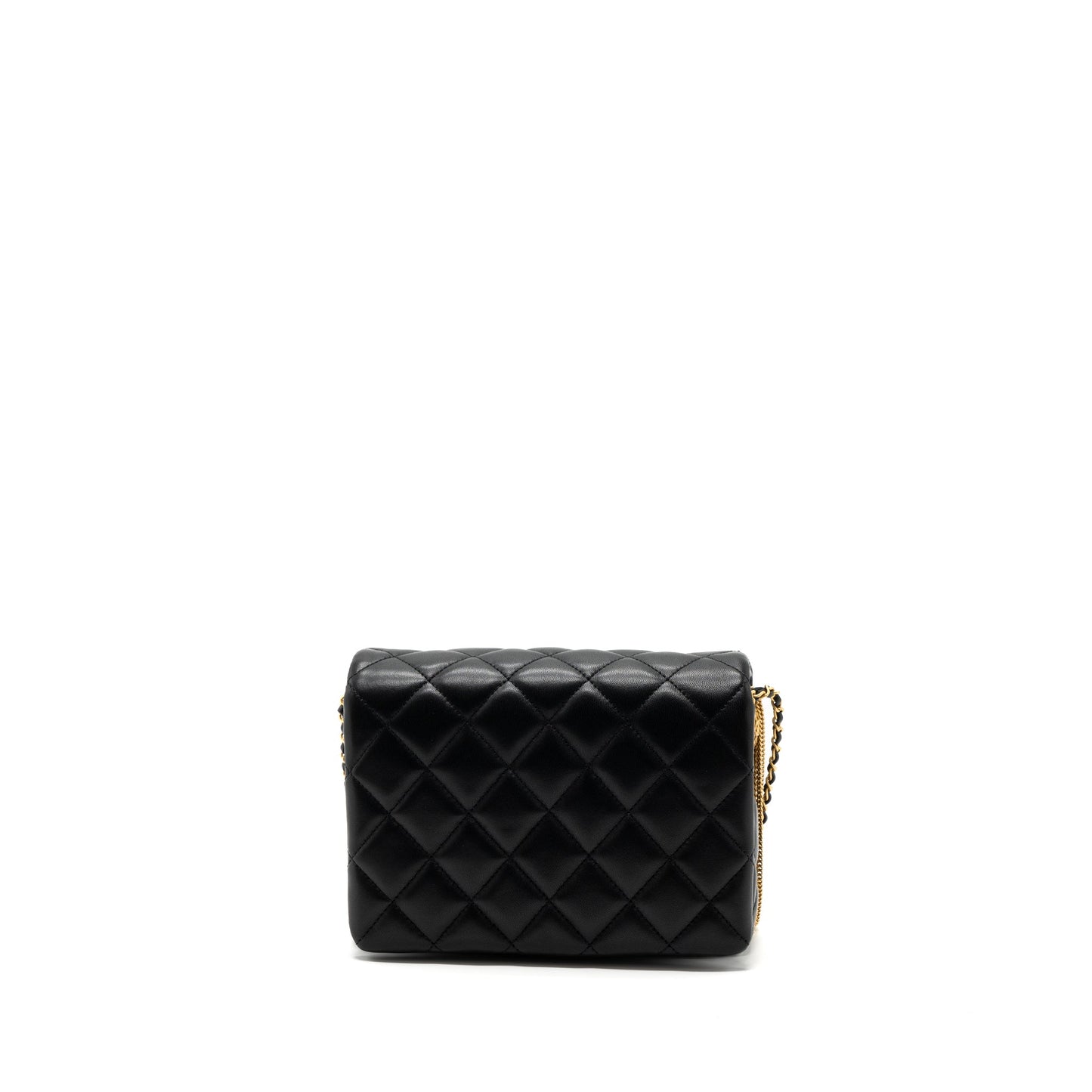 Chanel 22a Button On Chain Flap Shoulder Bag Lambskin Black Brushed GHW(Microchip)