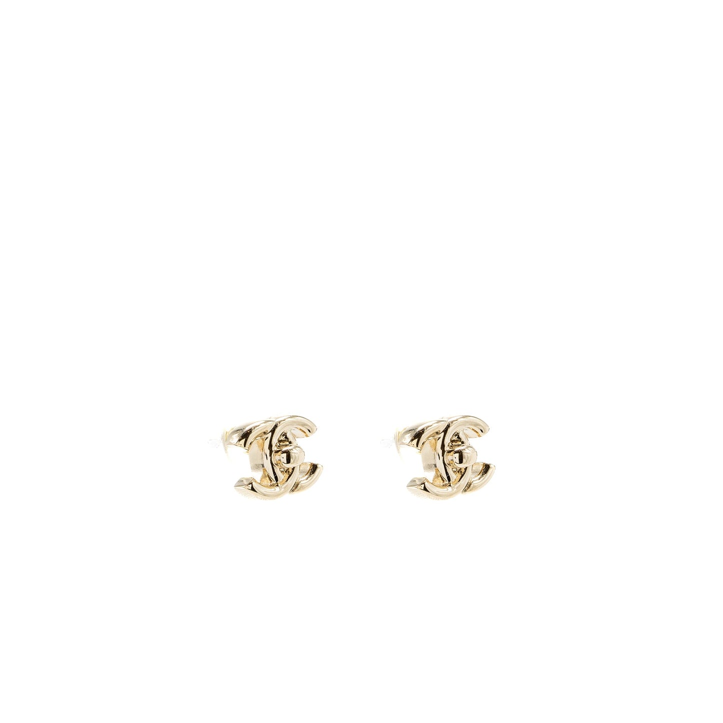 Chanel Classic CC Logo Earring Light Gold Tone