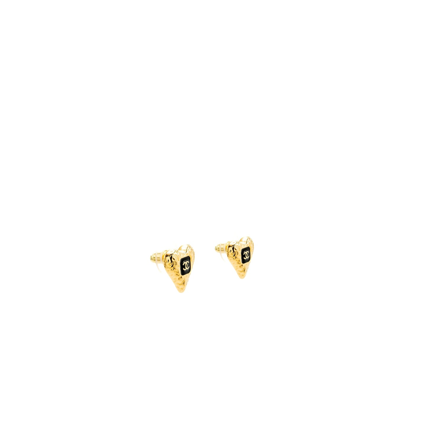 Chanel Heart Shape CC Logo Earrings Gold Tone
