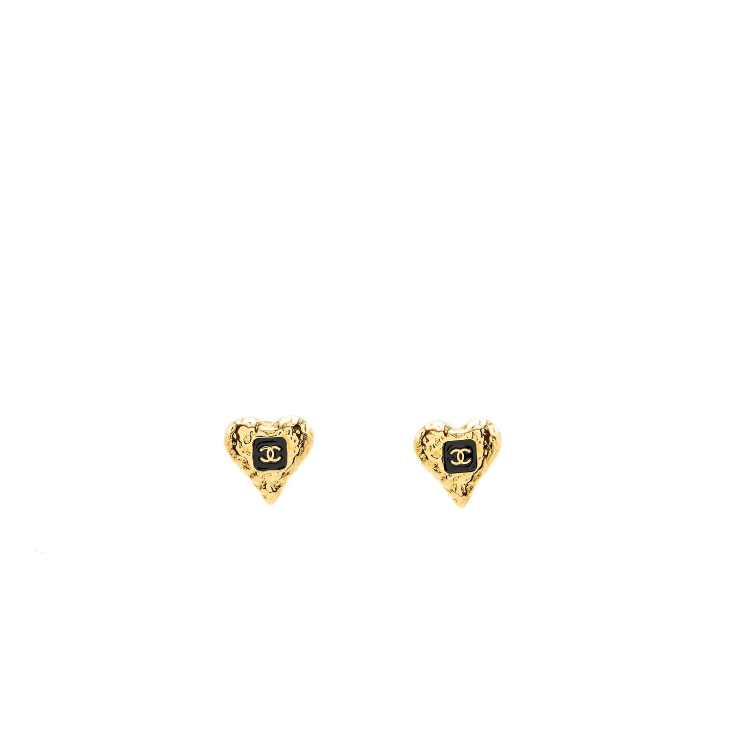 Chanel Heart Shape CC Logo Earrings Gold Tone