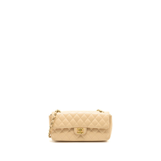 Chanel East-West Flap Shoulder Bag Caviar Beige GHW