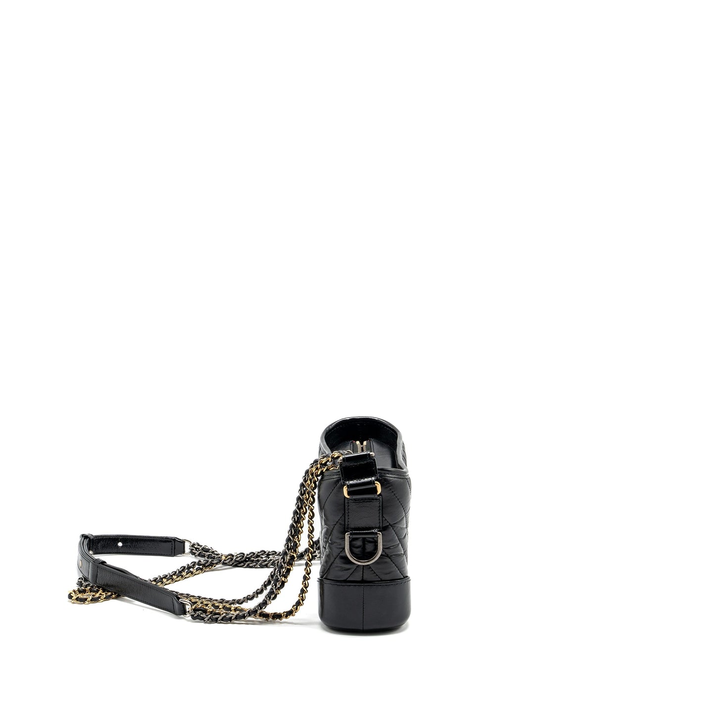 Chanel SMALL Gabrielle Hobo Bag Chevron Aged Calfskin BLACK Multicolour Hardware