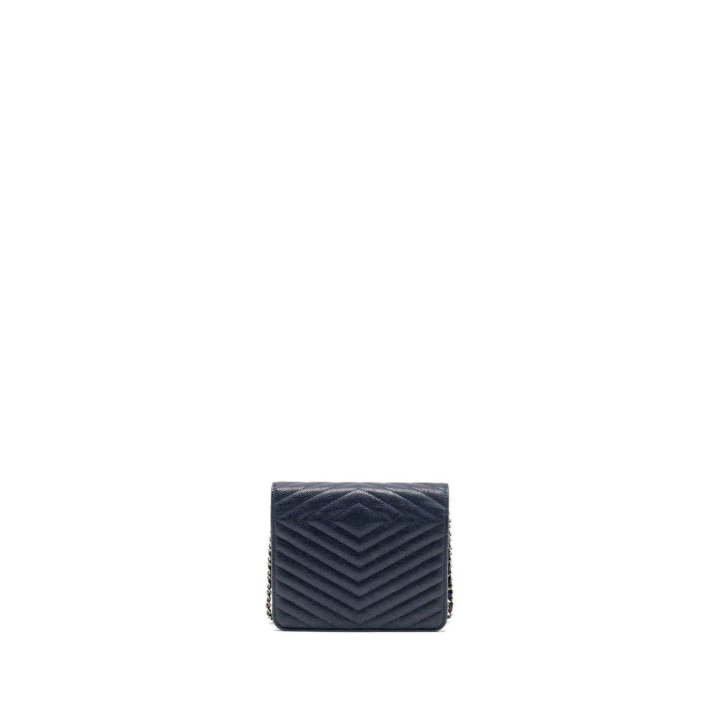CHANEL Square Chevron Wallet On Chain Navy Caviar Navy SHW
