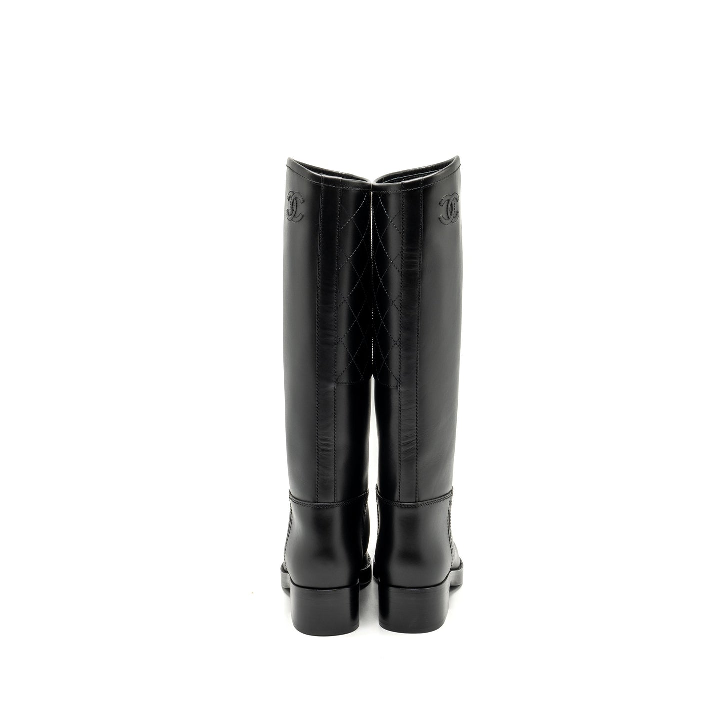 Chanel Size 38 CC Logo High Boots Calfskin Black
