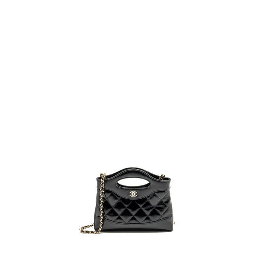 CHANEL Mini 31 Clutch With Chain Shiny Lambskin Black LGHW (Microchip)