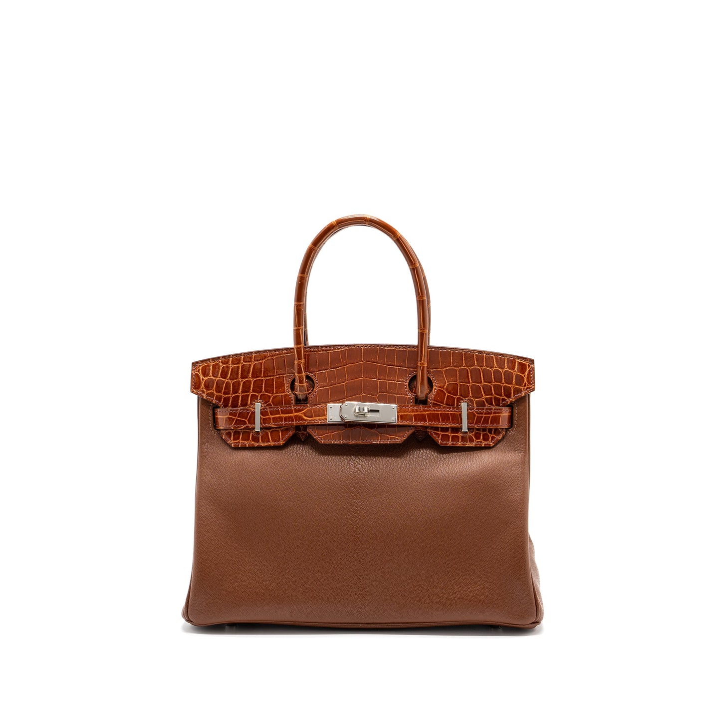 Hermes birkin touch 30 shiny crocodile niloticus / chevre leather Miel SHW stamp D