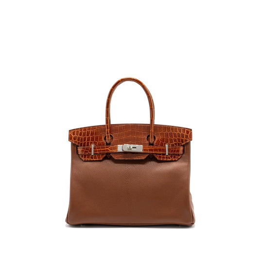 Hermes birkin touch 30 shiny crocodile niloticus / chevre leather Miel SHW stamp D