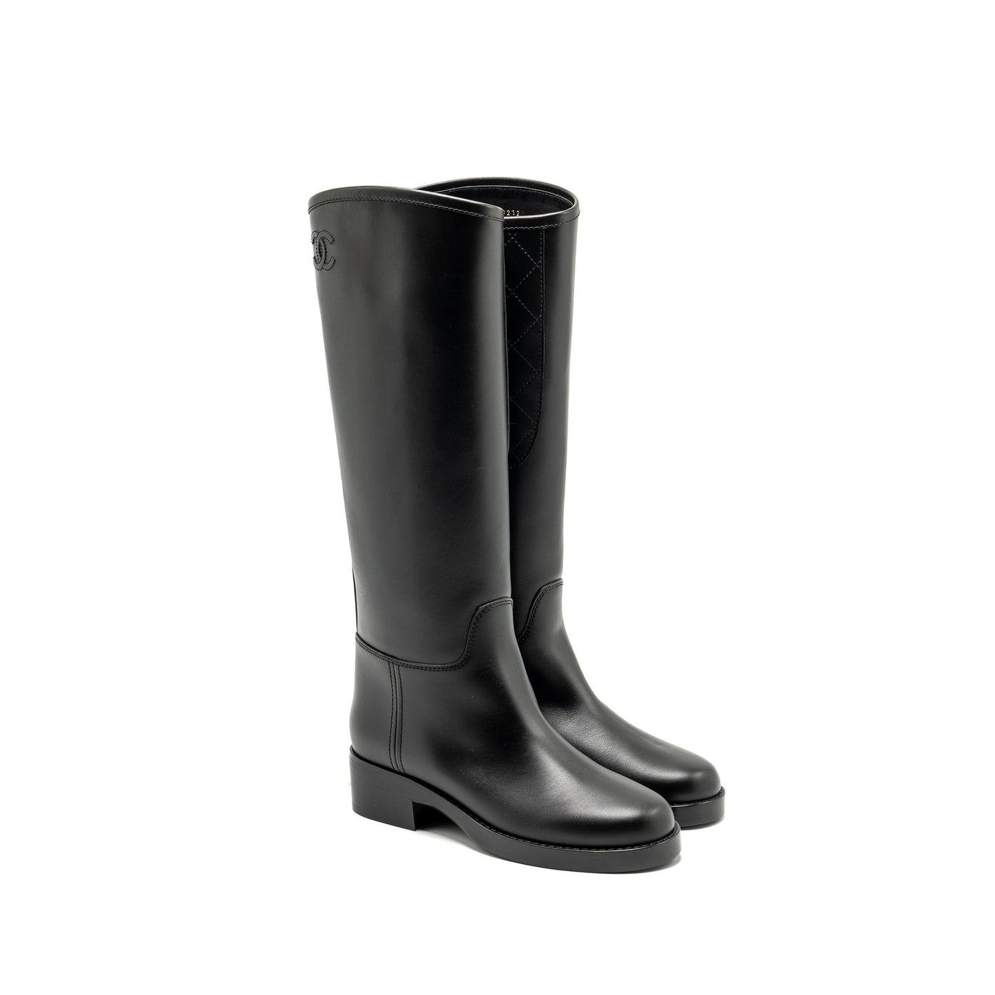 Chanel Size 38 CC Logo High Boots Calfskin Black