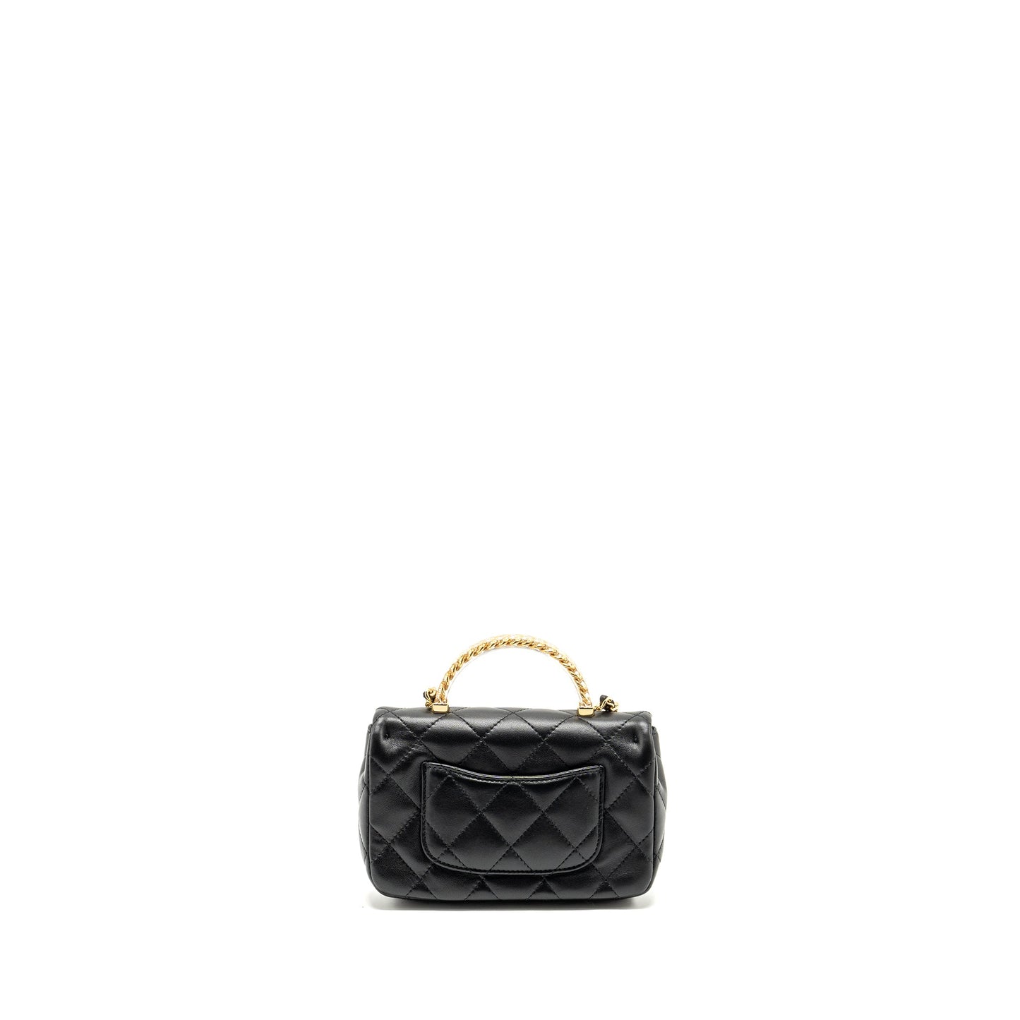 Chanel 24s Top Handle Mini Flap Bag Lambskin Black GHW (microchip)