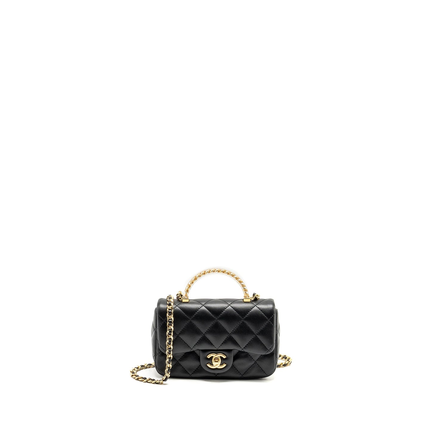 Chanel 24s Top Handle Mini Flap Bag Lambskin Black GHW (microchip)