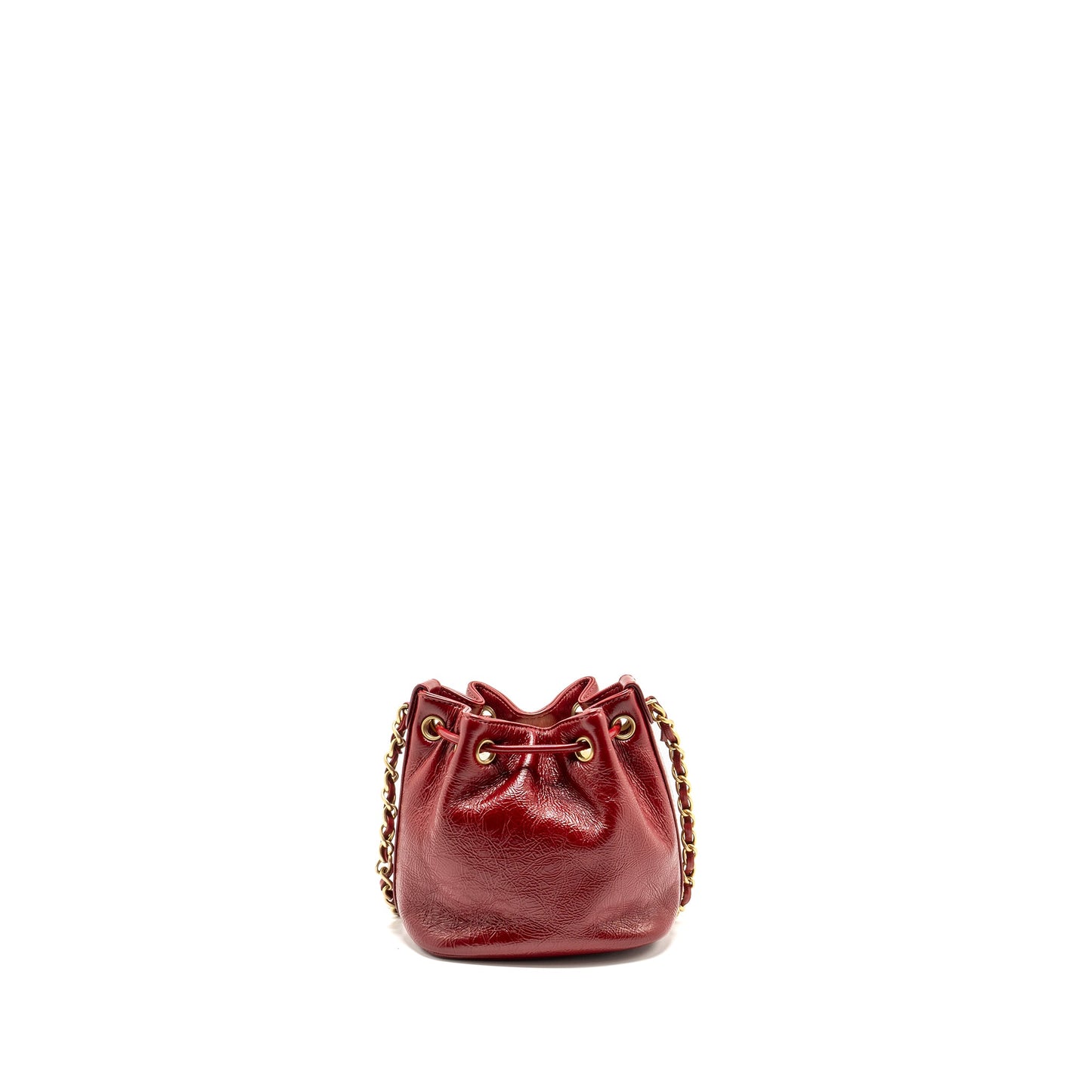 Chanel CC Drawstring Mini Bucket Bag Shiny Aged Calfskin Red GHW