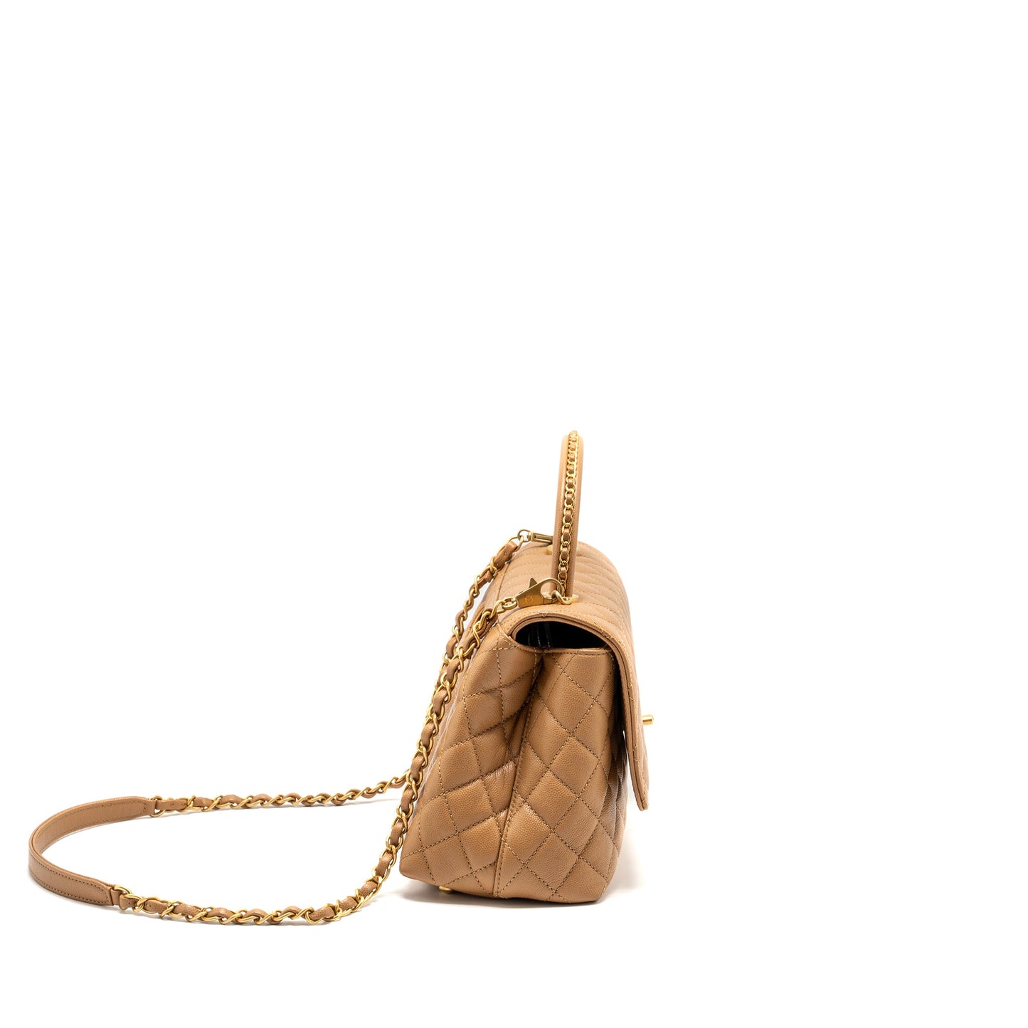 Chanel Medium Coco Handle Caviar Dark Beige GHW (microchip)