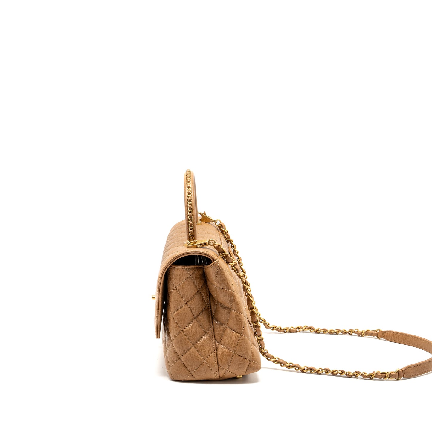 Chanel Medium Coco Handle Caviar Dark Beige GHW (microchip)