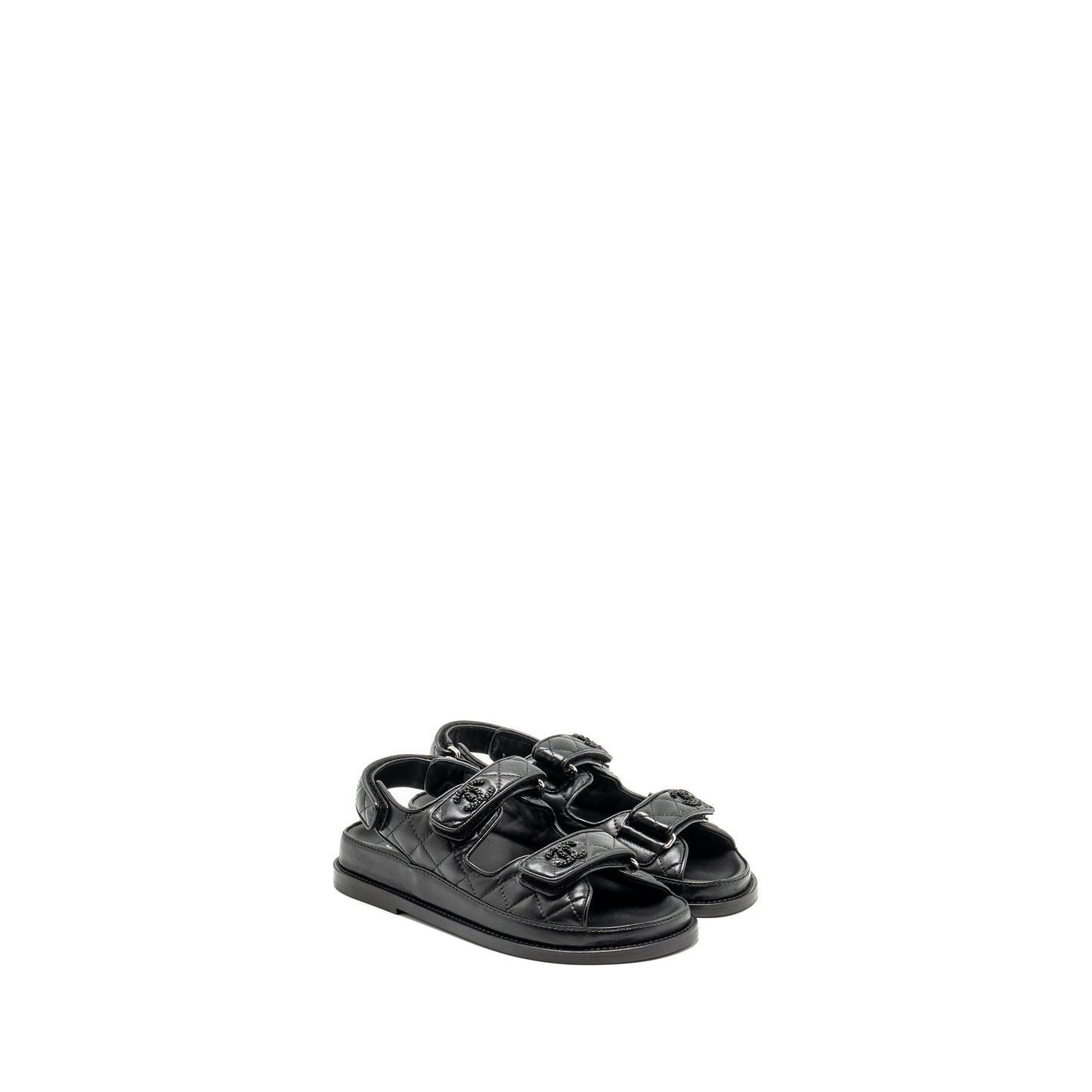Chanel Size 36 Dad Sandals Lambskin So Black