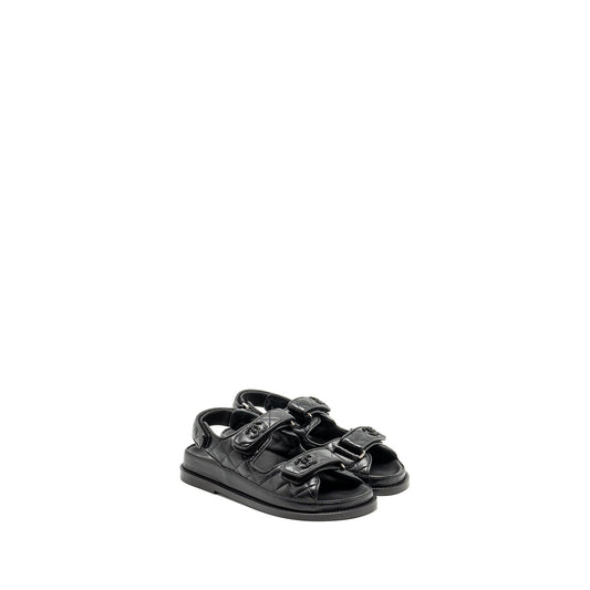 Chanel Size 36 Dad Sandals Lambskin So Black