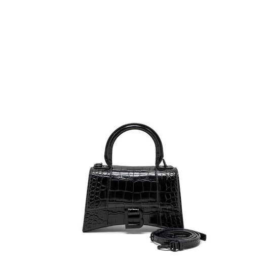 Balenciaga Hourglass XS Croc-Embossed Calfskin So Black