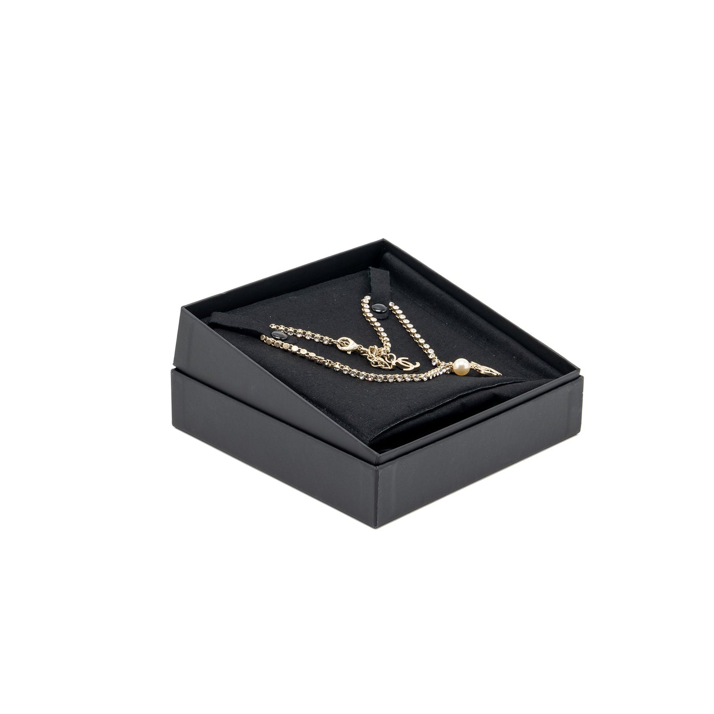 Chanel Pearl and CC logo with crystal chain necklace light gold tone