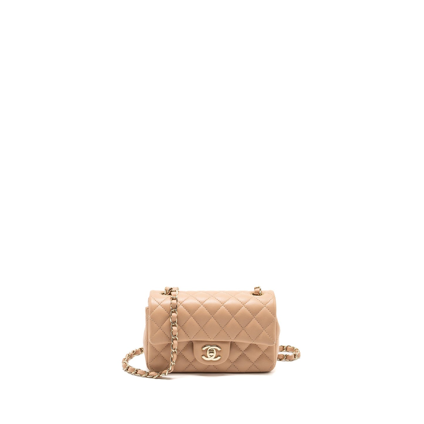 Chanel Mini Rectangular Flap Bag Lambskin Light Beige LGHW (microchip)