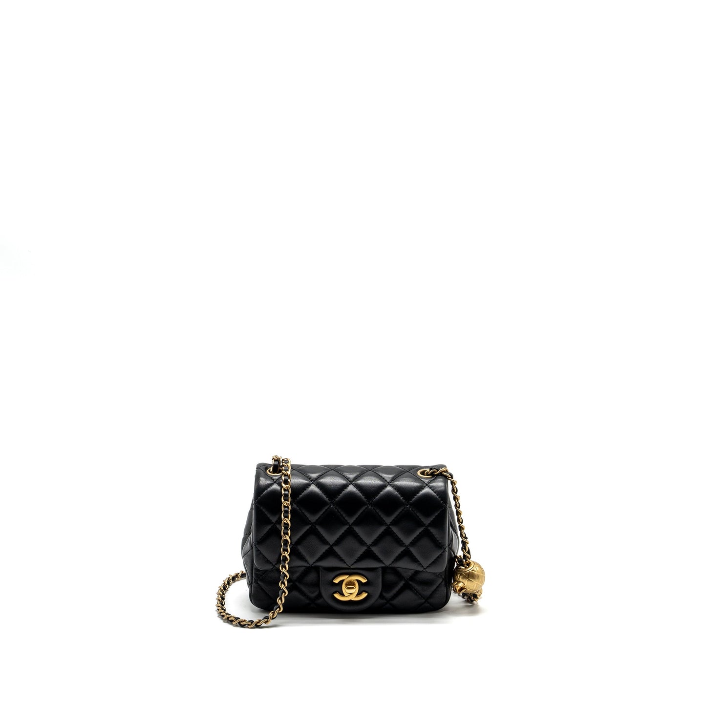Chanel Pearl Crush Mini Square Flap Bag Lambskin BLACK GHW (Microchip)