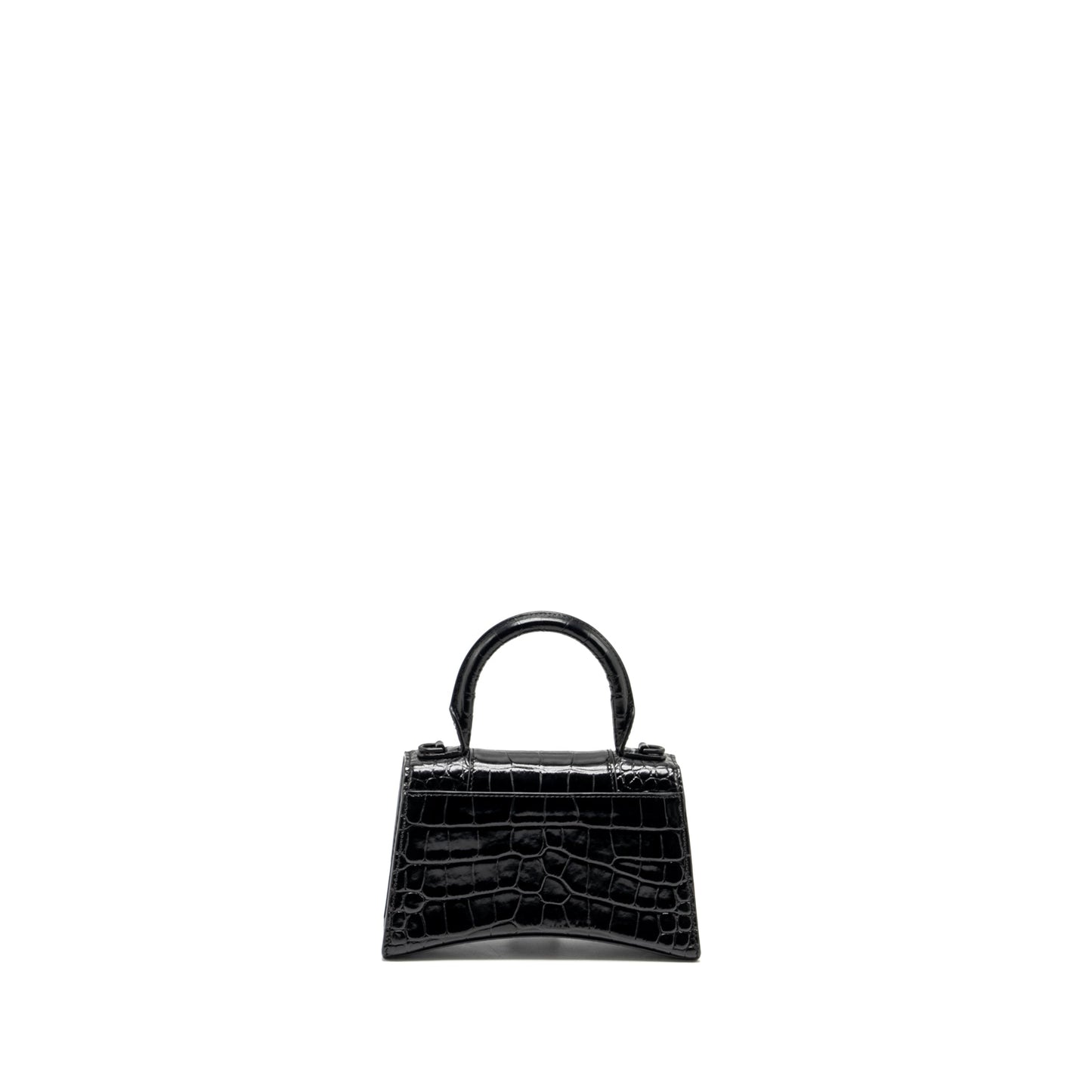 Balenciaga XS Hourglass Croc-embossed Calfskin So Black