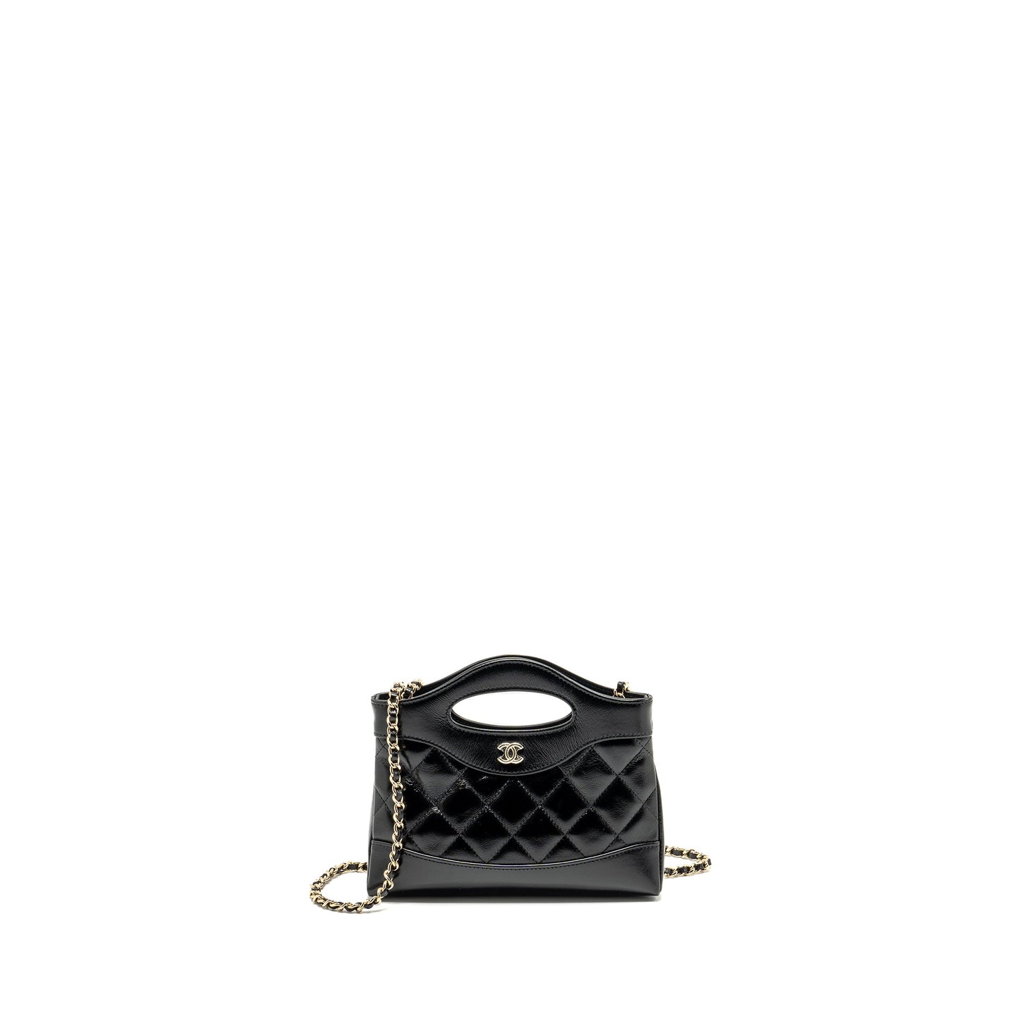 Chanel mini 31 Clutch with Chain Shiny Calfskin Black LGHW (Microchip)
