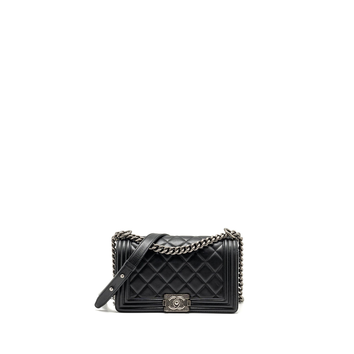 Chanel Medium Boy Bag Calfskin Black Ruthenium Hardware