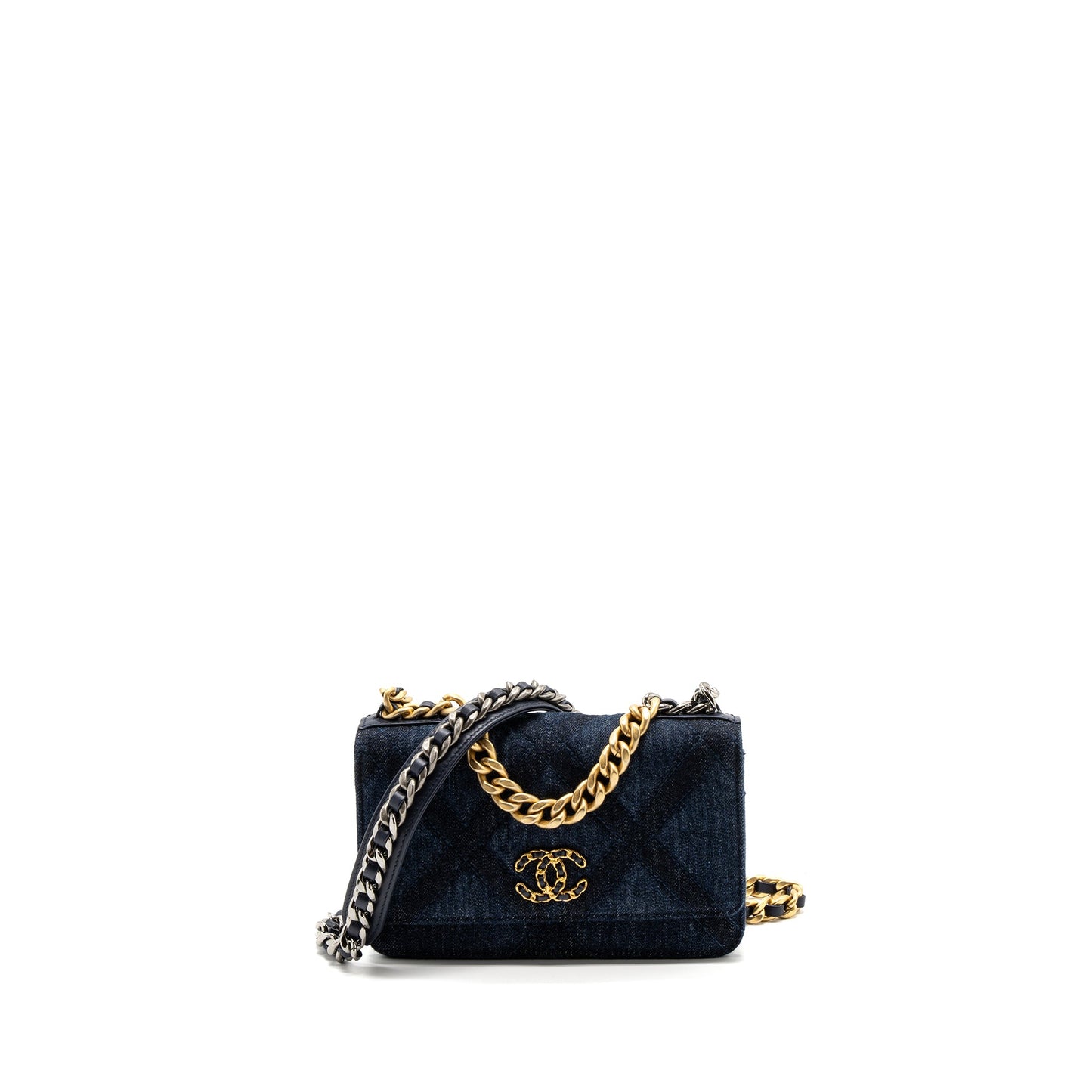 Chanel 19 wallet on chain limited denim dark blue multicolour hardware (microchip)