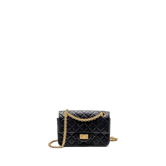 Chanel mini 2.55 reissue flap bag aged calfskin black GHW