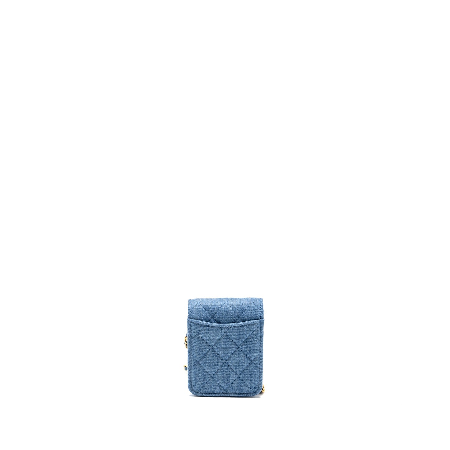 CHANEL Mini Vertical Flap Clutch With Chain Denim Blue GHW (microchip)