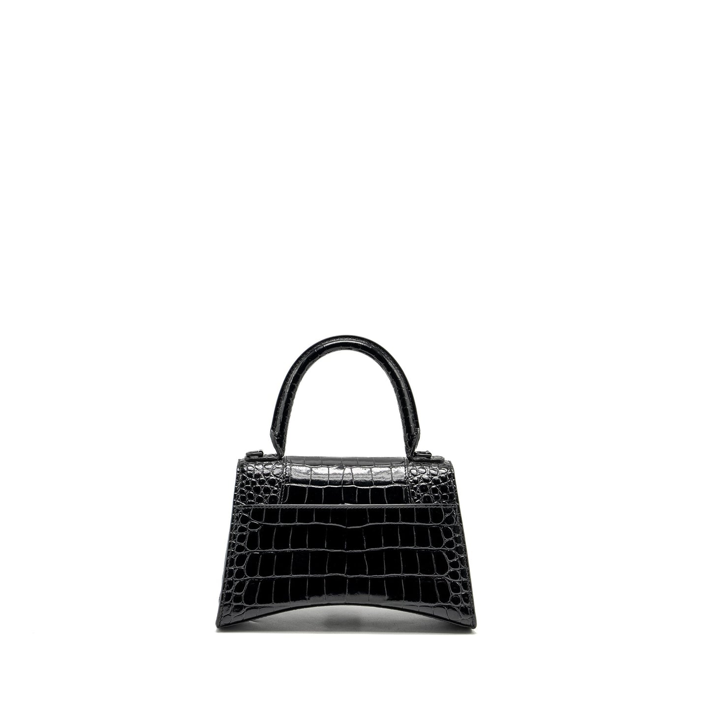 Balenciaga Hourglass S Croc-Embossed Calfskin So Black