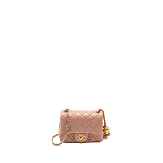 Chanel Pearl Crush Mini Square Flap Bag Lambskin Pink GHW (microchip)