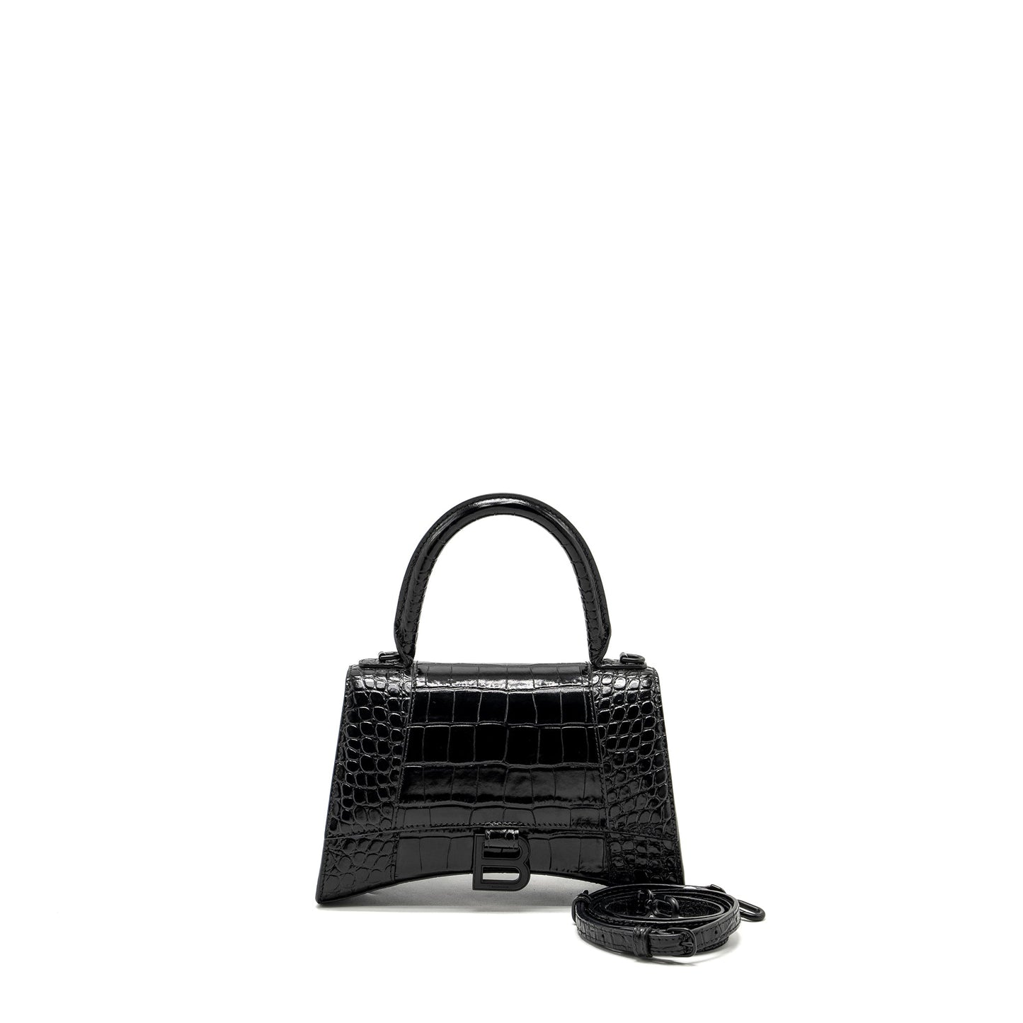 Balenciaga Hourglass S Croc-Embossed Calfskin So Black