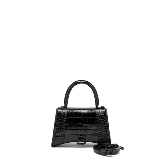 Balenciaga Hourglass S Croc-Embossed Calfskin So Black