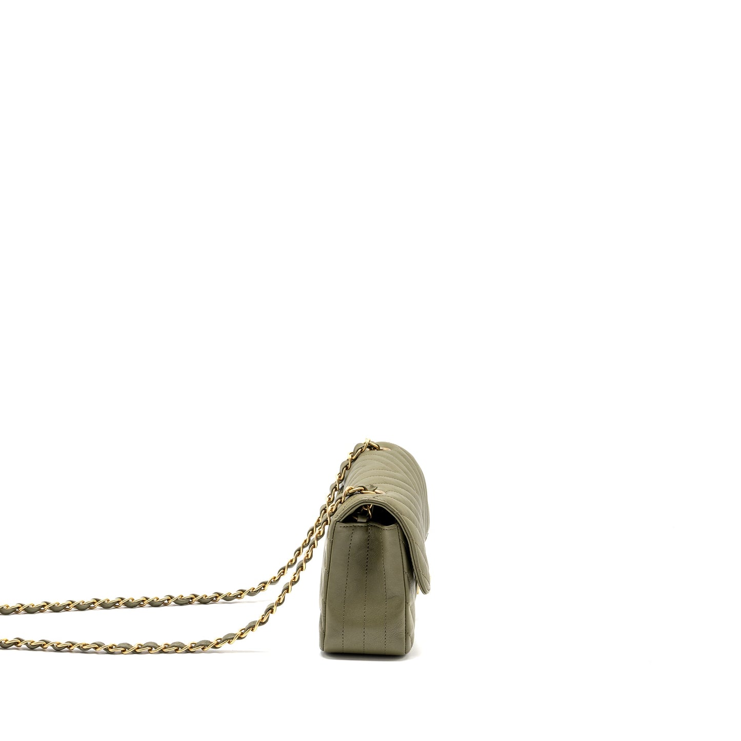 Chanel Chevron Mini Rectangular Flap Bag Calfskin Khaki GHW