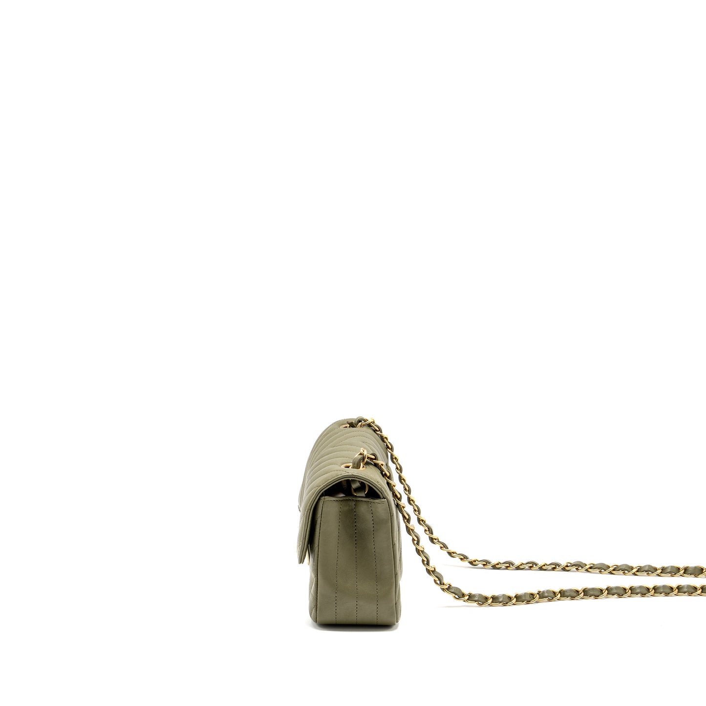 Chanel Chevron Mini Rectangular Flap Bag Calfskin Khaki GHW