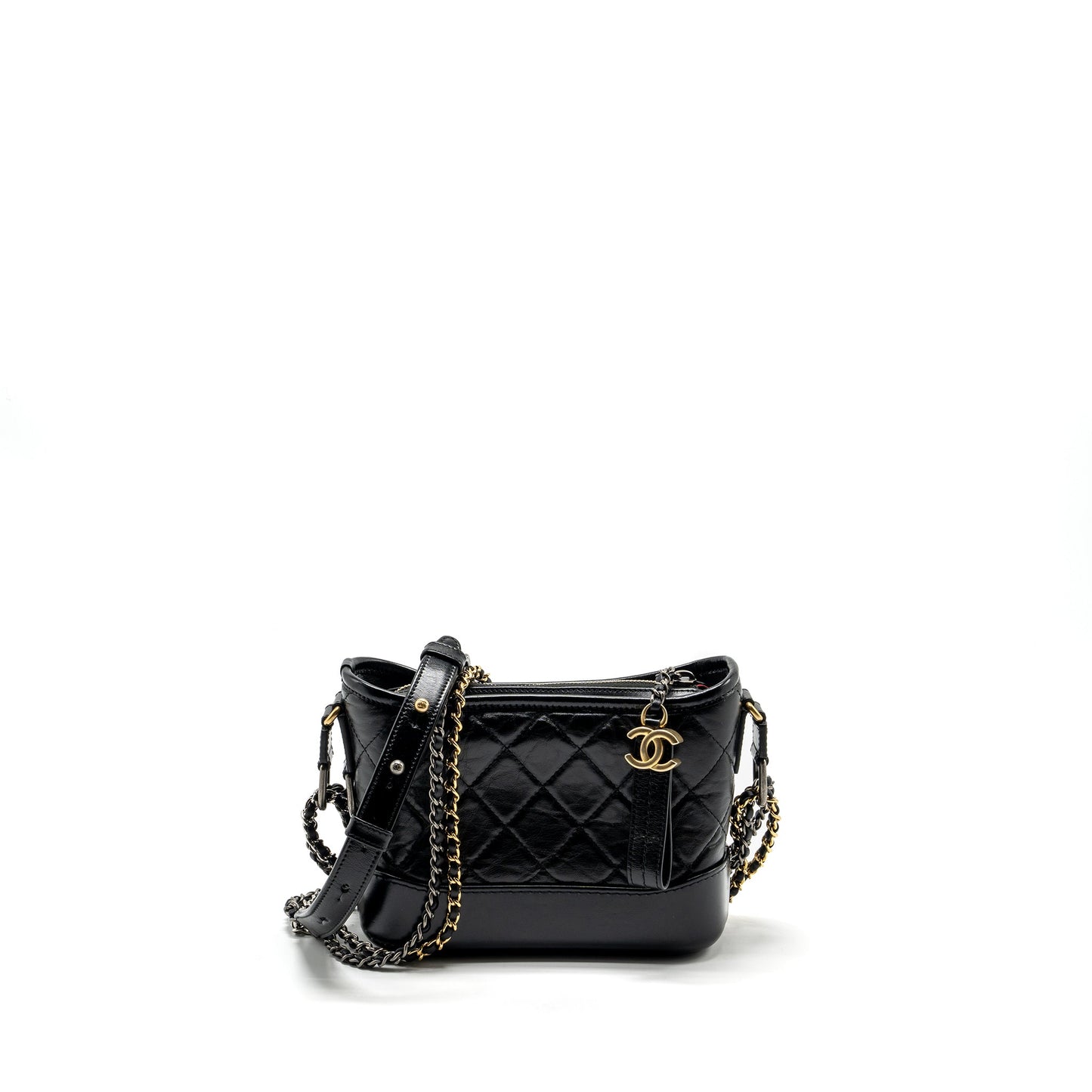 Chanel Small Gabrielle Hobo Bag Aged Calfskin Black Multicolour Hardware