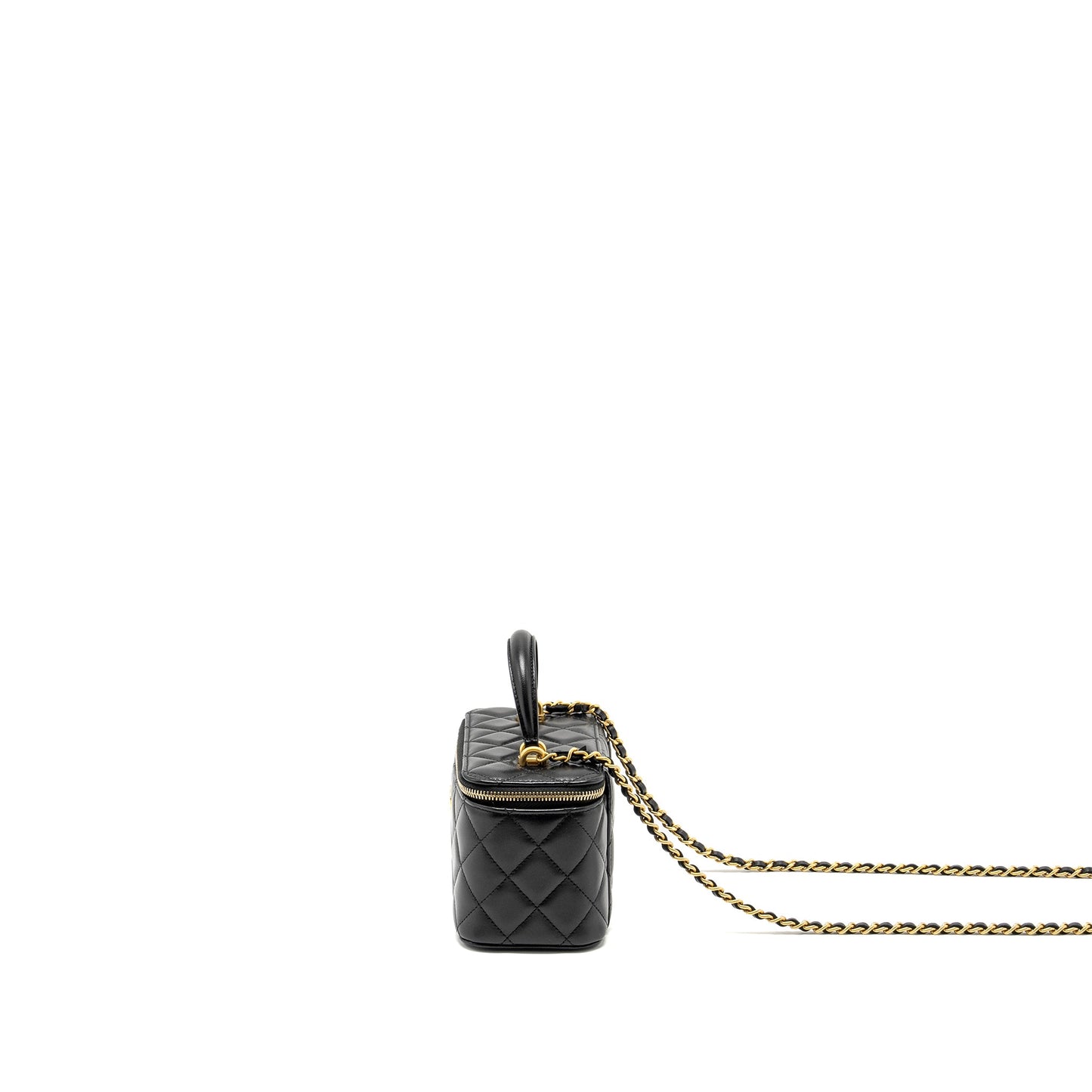 CHANEL Top Handle Long Vanity With Chain Lambskin Black GHW