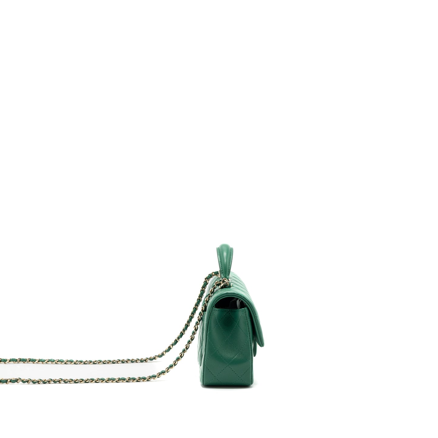 Chanel Top Handle Mini Flap Bag with Chain Lambskin Green LGHW (Microchip)