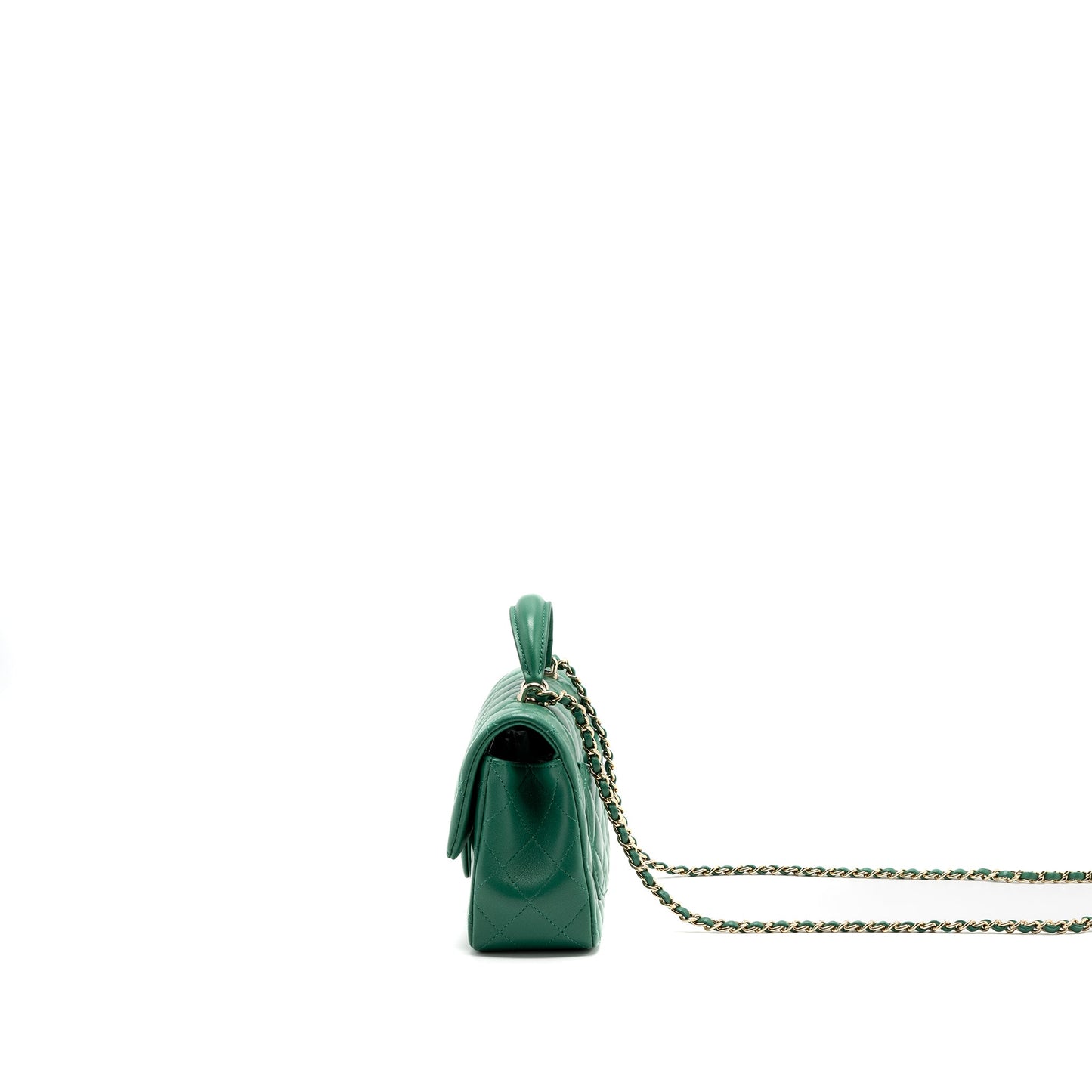 Chanel Top Handle Mini Flap Bag with Chain Lambskin Green LGHW (Microchip)
