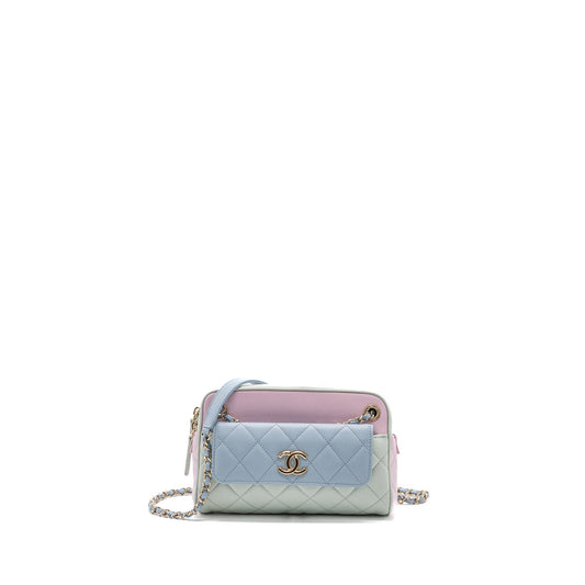 Chanel small camera bag goatskin multicolor green / blue / pink LGHW